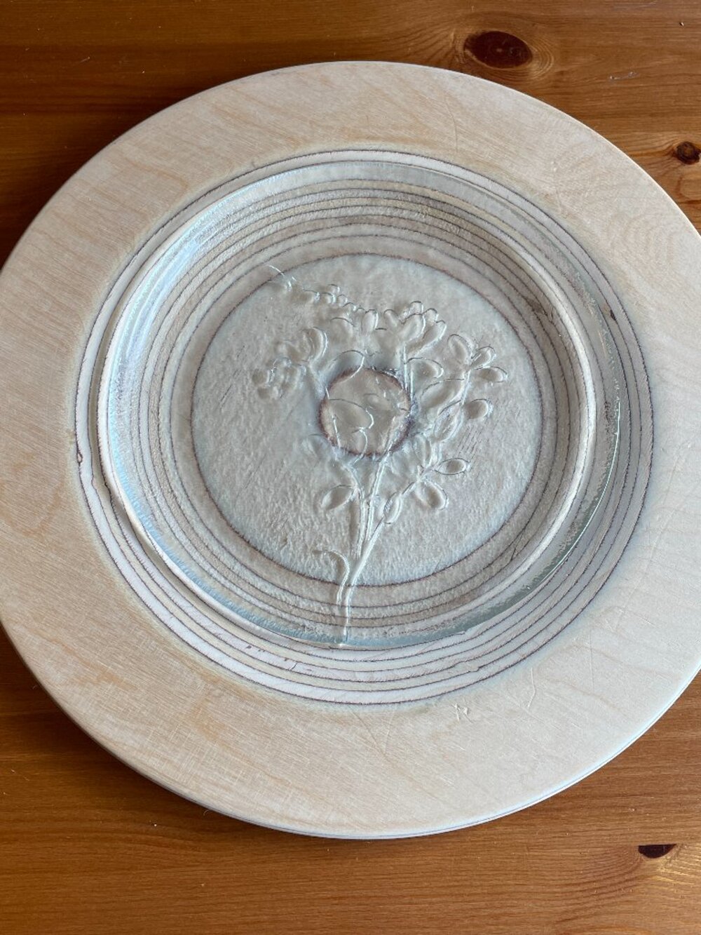 VTG Design Saarinen Birch Wood Charger and Crystal Floral Plate by Eero Saarinen